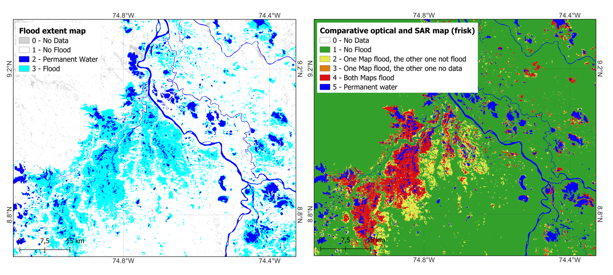 Flood Extent Mapping example in Colombia