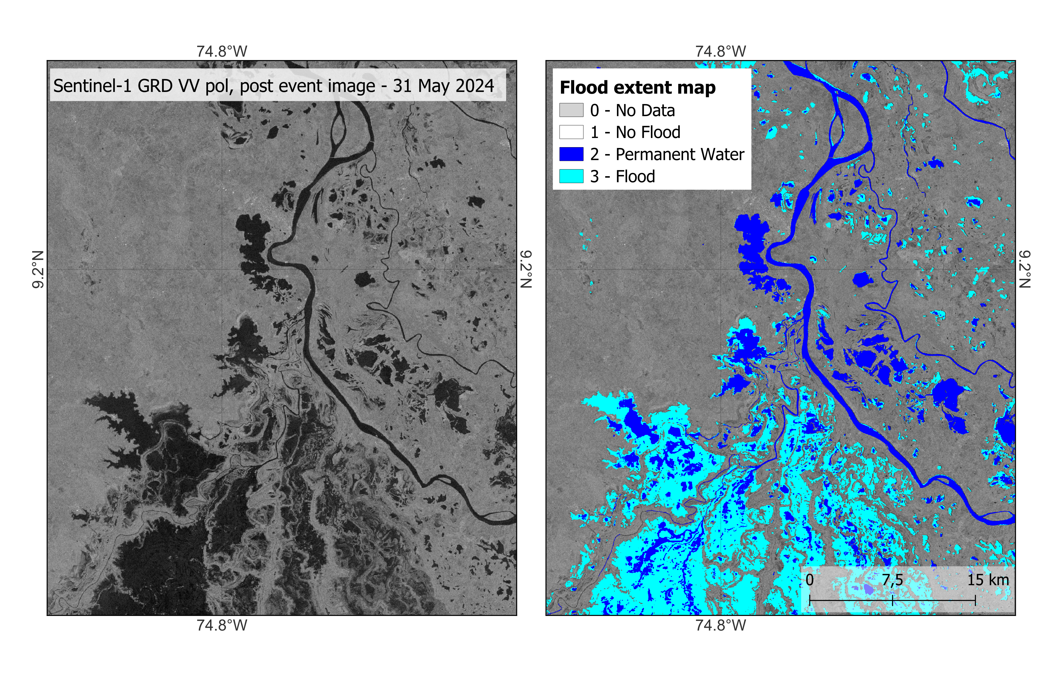 Flood Extent Mapping example in Jamaica